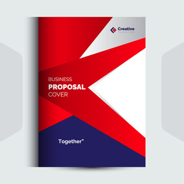 Angular business proposal cover template with red and blue geometric shapes business proposal