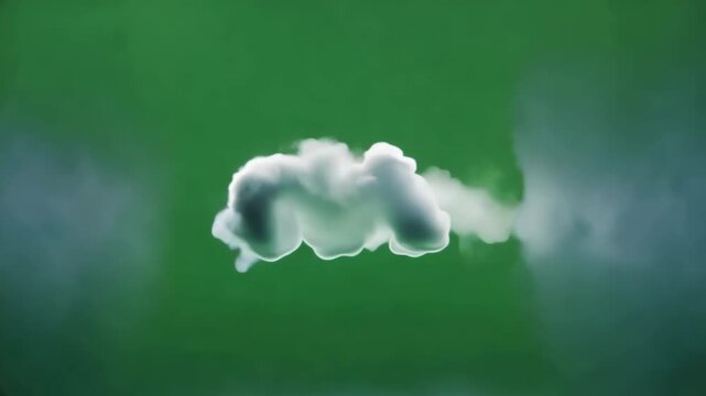 Dreamlike Green Cloudscape Over Abstract Blue Background.
