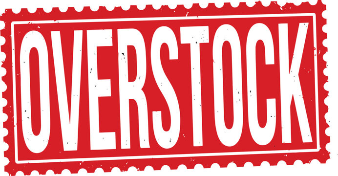 Vintage overstock rubber stamp vector, red grunge clearance label, weathered retail discount mark for sales and inventory