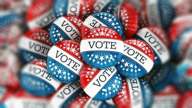 Vote buttons stack with red and blue colors. 3D illustration