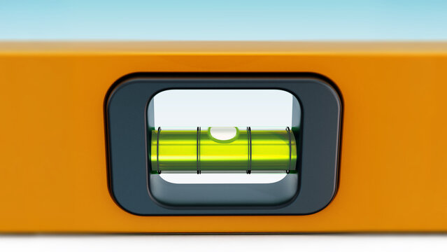 Yellow water level with green liquid in perfect balance. 3D illustration