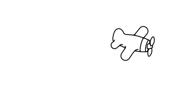 Creative 2D animation depicting a stylized old sport airplane soaring in the sky. Clean graphic motion style with transparent background for video production and branding.