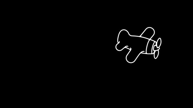 Creative 2D animation depicting a stylized old sport airplane soaring in the sky. Clean graphic motion style with transparent background for video production and branding.