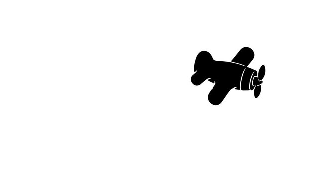 Creative 2D animation depicting a stylized old sport airplane soaring in the sky. Clean graphic motion style with transparent background for video production and branding.