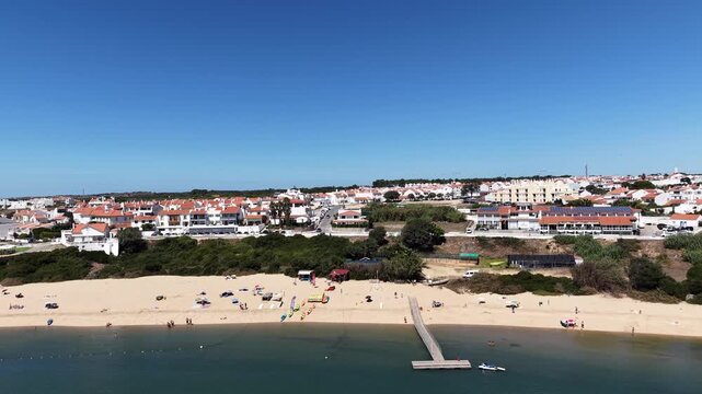 Aerial view of vila nova de milfontes beach in portugal