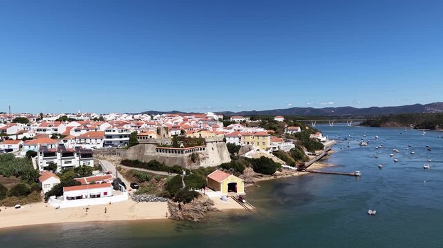 Scenic aerial view of vila nova de milfontes in portugal
