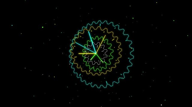 Abstract Neon Glowing Wavy Concentric Circle Starry Space Dark Loop