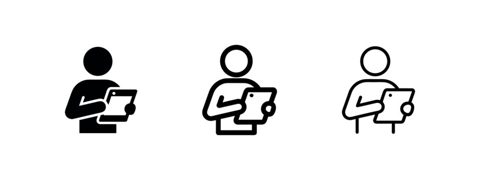 Person using tablet digital device icon set