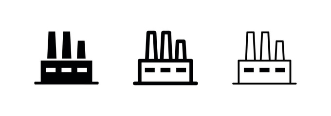 Obraz premium Industrial factory building icon set with chimneys for manufacturing symbols