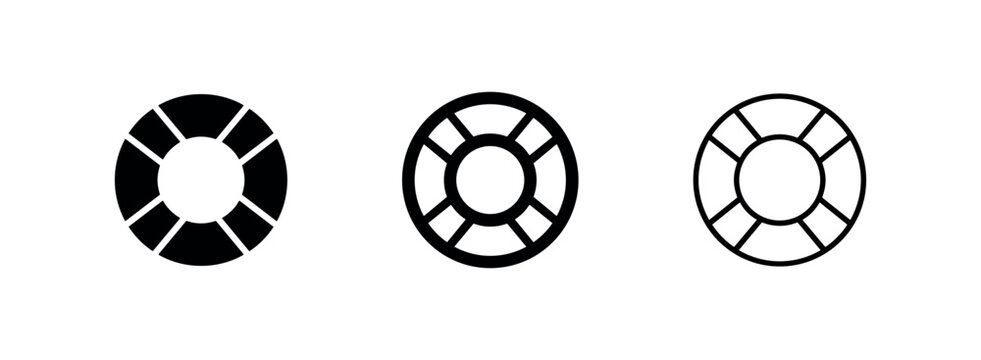 Lifebuoy rescue ring icon set for marine safety and assistance.