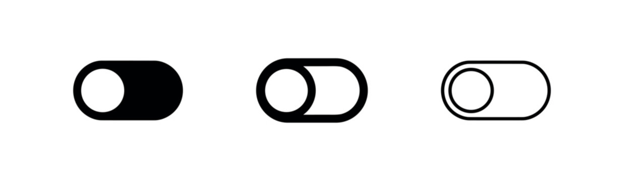 Toggle switch control icon set for interface on and off states.