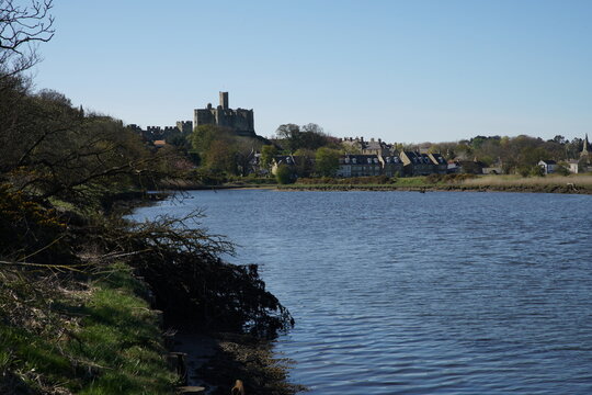 Warkworth Castle and River Coquet on the Northumberland Coast, England, UK