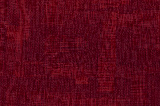 Dark red fabric texture with visible cross weave and irregular pattern, ideal as a textile background for design, fashion, decor and creative projects.