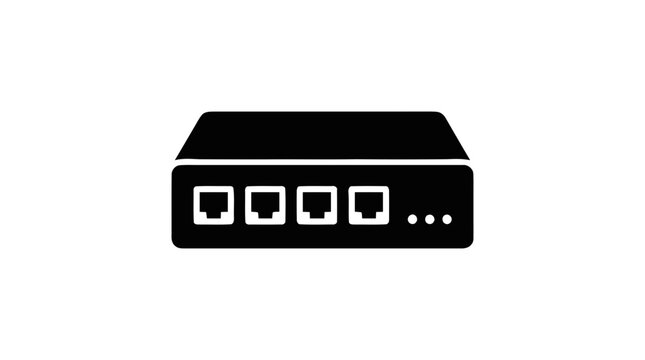 Vector illustration of network switch icon with four ethernet ports on a transparent background