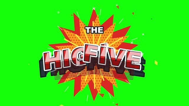 Animated comic explosion text effect against a vibrant green screen background