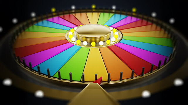 Prize wheel with empty slices on black background. 3D illustration