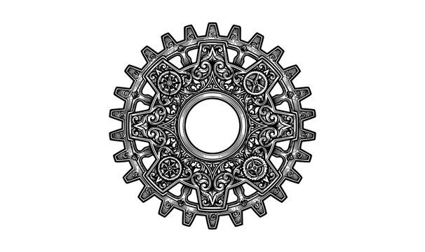 Vintage clockwork gear vector icon ornate steampunk cogwheel settings symbol for classic watchmaking and antique mechanical design