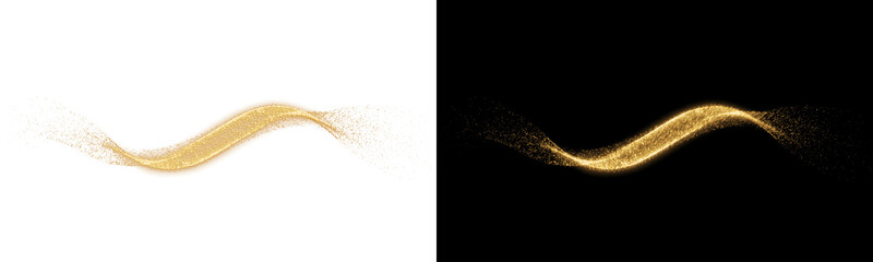 Fototapeta premium Golden glitter wave trail isolated on transparent background