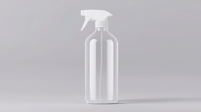 A transparent spray bottle with a white trigger combines clean design and everyday practicality, making it a simple symbol of organized and efficient household care.