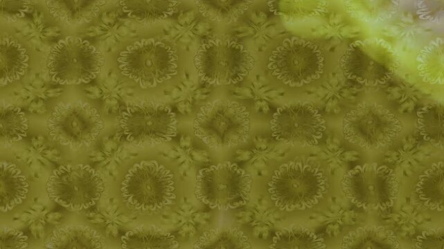 Seamless video loop with subtle circular floral ornaments in muted olive green and golden tones. Vintage abstract background for textile, wallpaper and creative motion design.