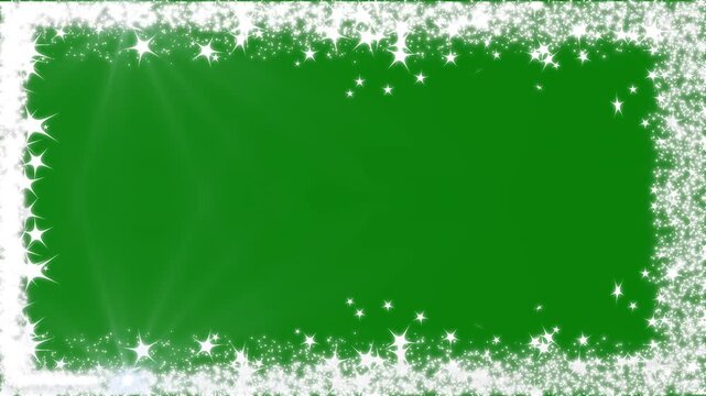 Abstract white glitter sparkle frame overlay on beautiful magical fairy dust particle movement, doodle stars motion, green screen background, border frame alpha channel animation, 4k seamless loop