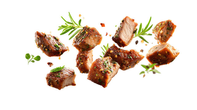 Roasted meat chunks with rosemary herbs