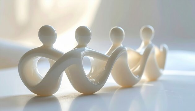 Abstract white human figures connected in a flowing line, symbolizing unity and teamwork