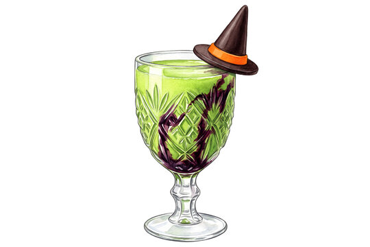 witch hat cocktail holiday drink in embossed goblet glass