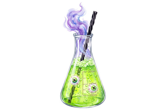 Spooky potion flask holiday cocktail drink in laboratory beaker