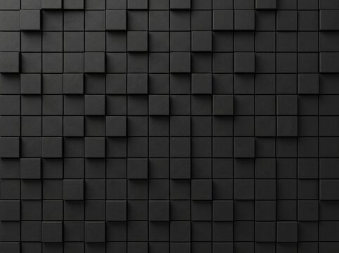 Abstract black geometric background with square tiles and 3d effect shadows for modern dark texture and pattern design