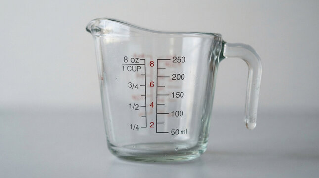 Clear Glass Measuring Cup on White Background
