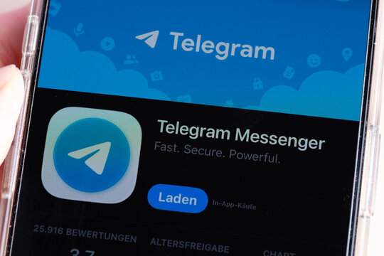 Mainz, Germany - Sep 05, 2026: Phone shows Telegram Messenger app ready for download and use.