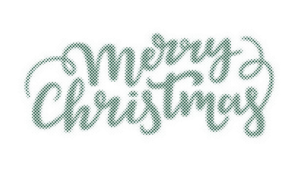 Merry Christmas festive greeting typography design with a green halftone dot pattern effect transparent background