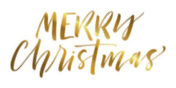 Merry Christmas gold halftone typography lettering isolated on white background for holiday design transparent background