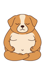 Fototapeta premium Minimalist chubby puppy sitting in a calm meditative pose with closed eyes in flat monoline style isolated on white background yoga and mindfulness concept
