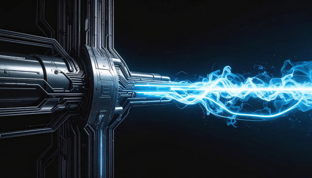 Futuristic Technology Harnessing Intense Blue Energy Flow Amidst Complex Circuits