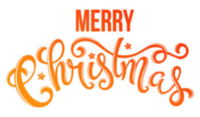 Merry Christmas orange text greeting with a modern halftone pattern design transparent background © AbstractZone