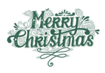 Merry Christmas vintage green halftone typography design with decorative flourish elements transparent background © AbstractZone