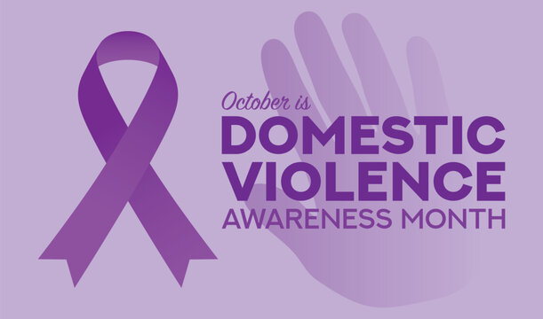 October is domestic violence awareness month . Domestic violence awareness month, background with purple ribbon