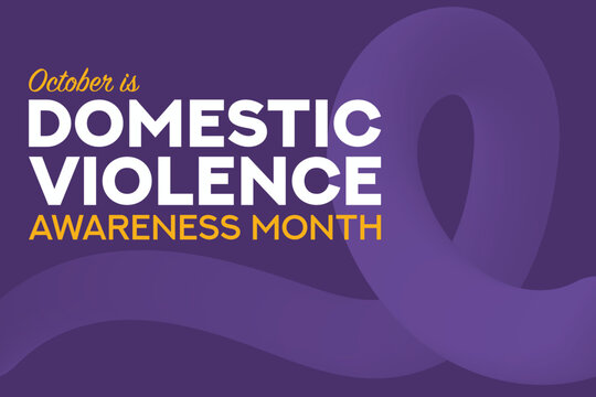 October is domestic violence awareness month . Domestic violence awareness month, background with purple ribbon