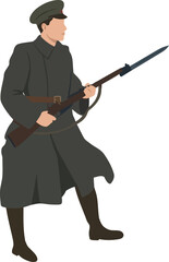 Obraz premium Colored Soldier with Rifle and Bayonet Military Vector Illustration