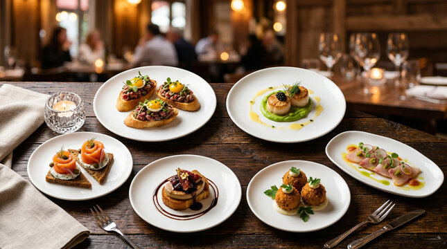 Gourmet Appetizers Selection on Wooden Table