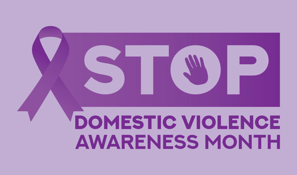 October is domestic violence awareness month . Stop Domestic violence awareness month, background with purple ribbon