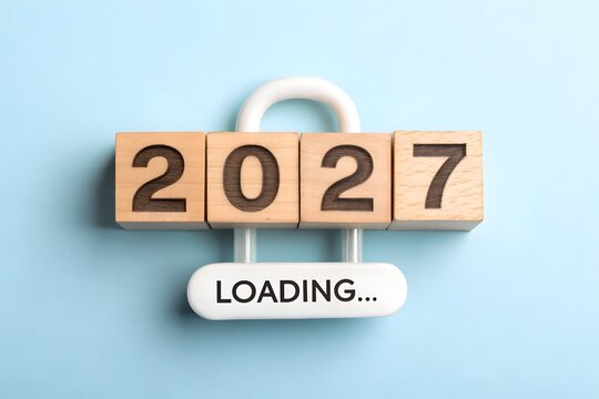 2027 year digital display with loading text