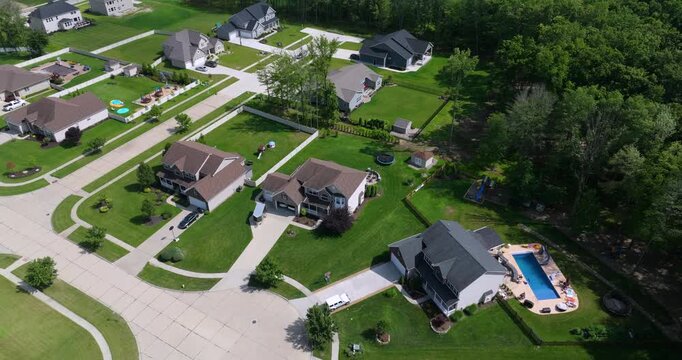 Residential homes in suburban sprawl development in Cleveland, Ohio. Low-density two story private houses in rural suburbs. Housing market in the USA.