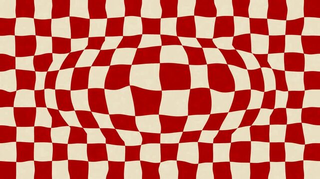 Psychedelic Seamless Loop Red and Beige Checkerboard Motion Background with Distortion.