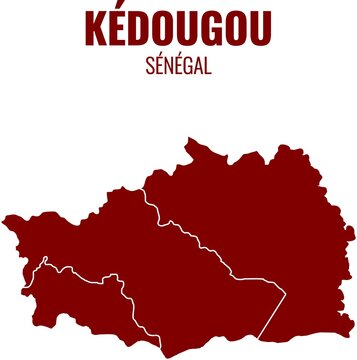 Vector map of K&eacute;dougou region in Senegal with typographic text