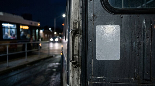 Night Urban Bus Door Close-up