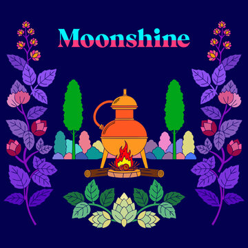  vector, vector graphics, moonshine, berries, maize, label, sticker, blueberry, oak, wormwood, wild berry, rowan, juniper, alcoholic beverages, bourbon, spirits, alcoholic products