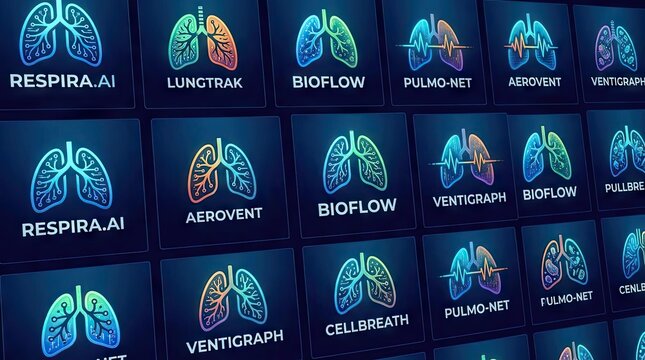 Artificial intelligence lung health icons for medical technology.